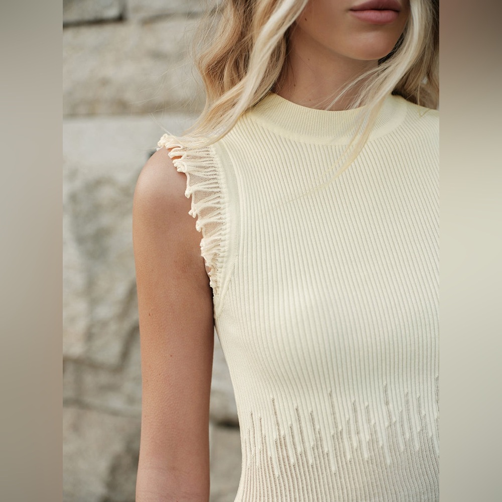 Commense Light Blue Ribbed Ruffle-Trim Tank - Picture 9 of 13